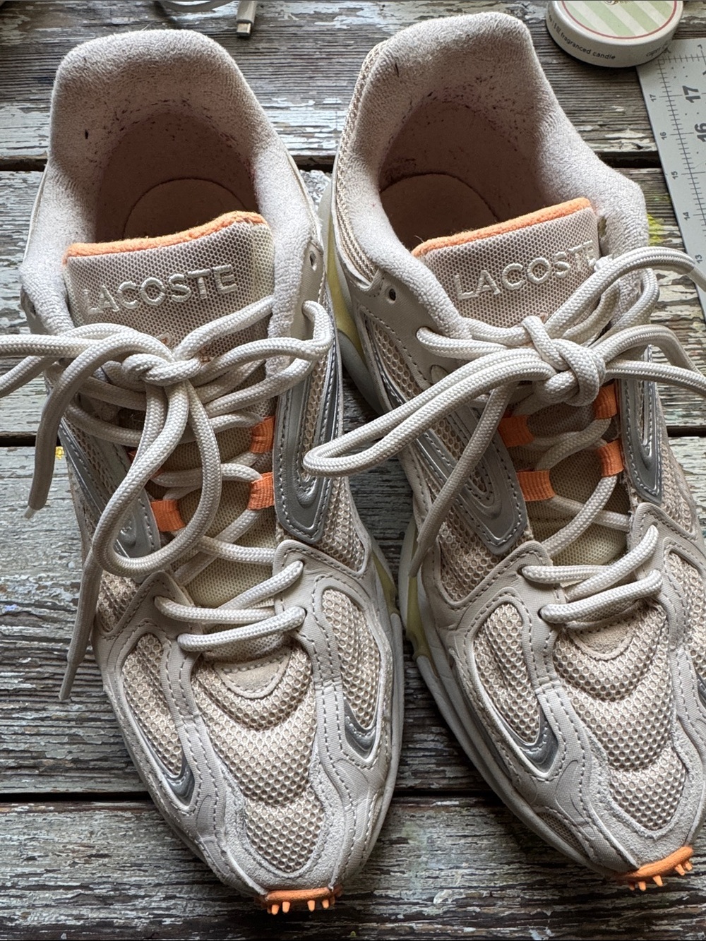 Lacoste L003 2K24 Neutral Mesh Sneakers with Orange Trim